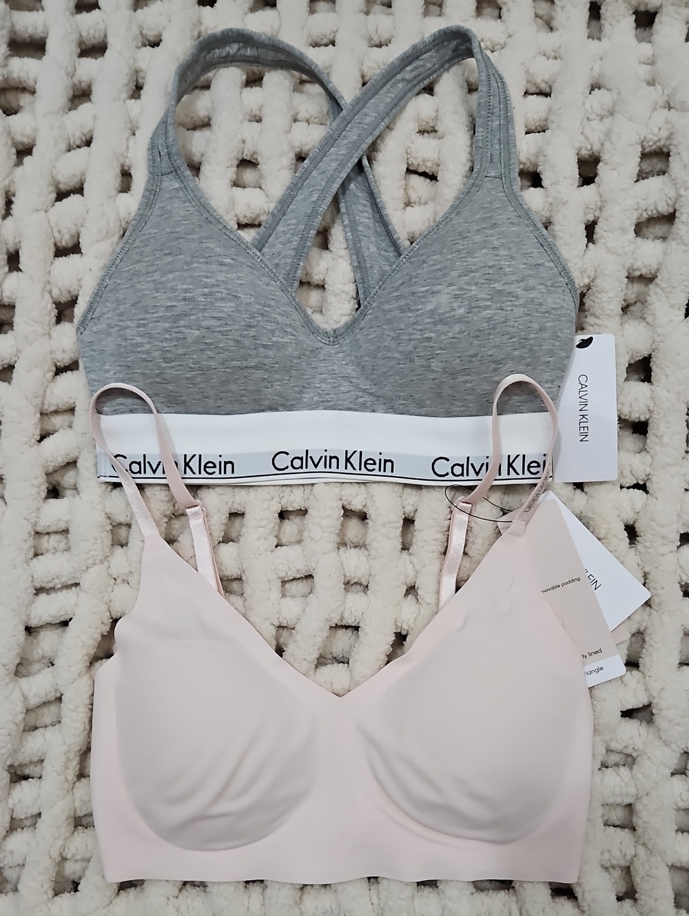 Calvin Klein Grey Heather Lift & Light Pink Seamless Bralette New XS